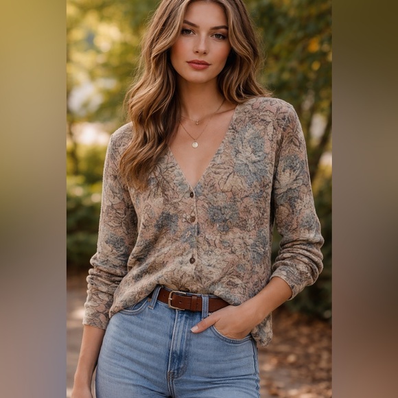 gabriella t Sweaters - Gabriella T Made in Italy Floral Cardigan Large Cotton Linen Blend